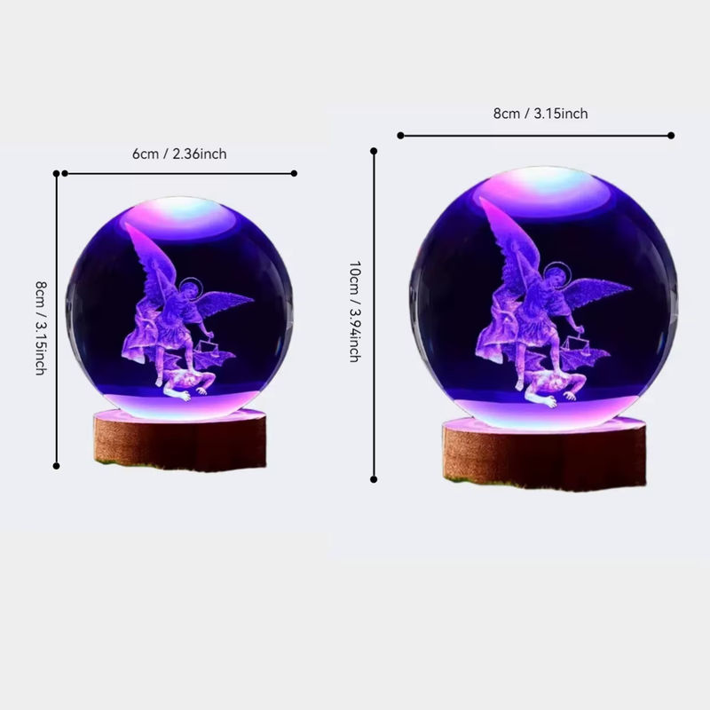 3D-Statue des Schutzengels St. Michael mit Dämonentöter-Kristallkugel als LED-Nachtlicht in Multicolour für den Tisch - Bild 2