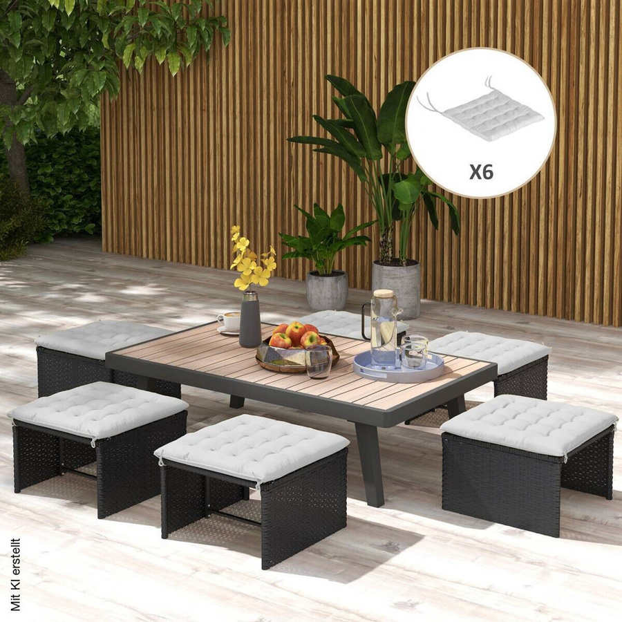 Outsunny 6er-Set Auflagen Grau aus Polyester, wasserabweisend und gesteppt, B/H/T: 40 x 4 x 40 cm - Bild 2