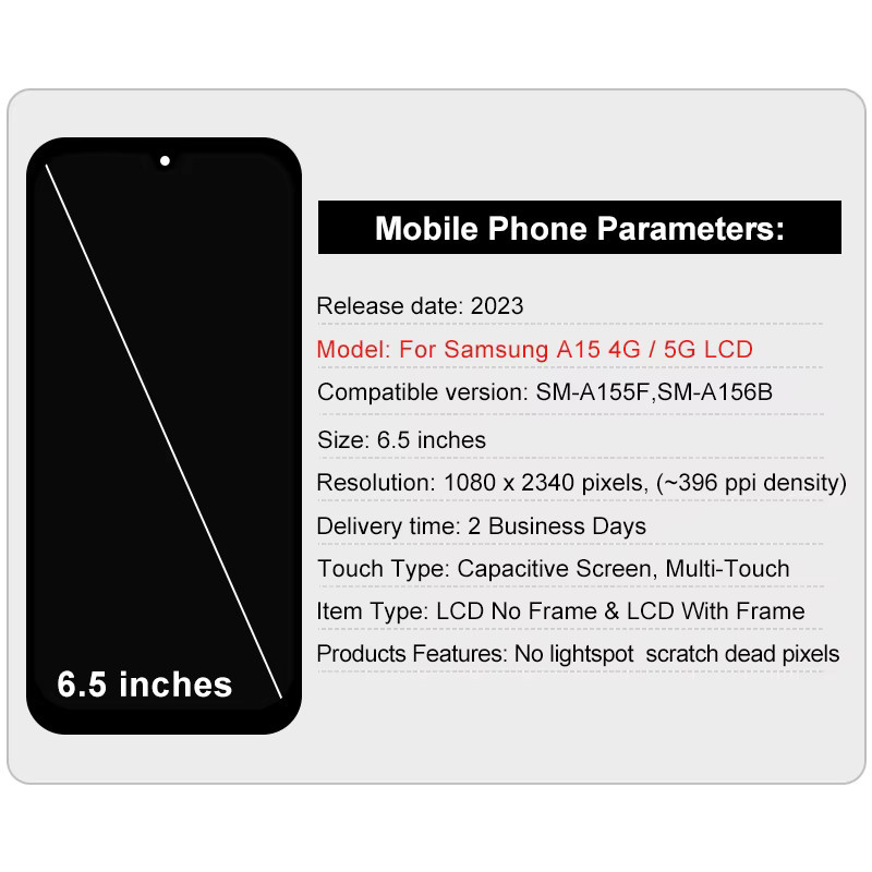 Samsung AMOLED Display mit Touchscreen Digitizer Einheit für Galaxy A15 4G A155F und A15 5G A156B in Schwarz - Bild 2