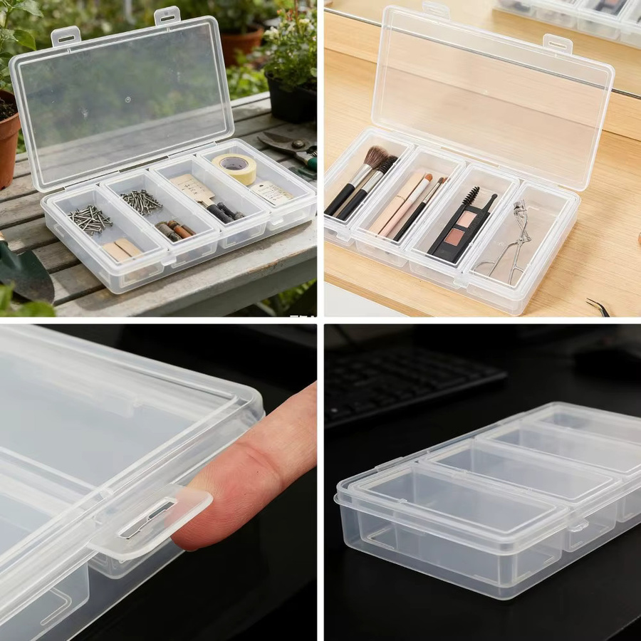 Transparenter Aufbewahrungsbehälter aus Kunststoff mit 4 separaten Boxen für Bastel- und Nähbedarf, B/T/H: 19,5 x 4,0 x 3,0 cm - Bild 5