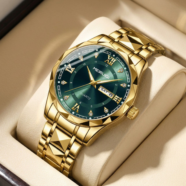 MEIRUIQI Armbanduhr, Quarz, grünes Zifferblatt, Legierung, Gold, Herren - Bild 1