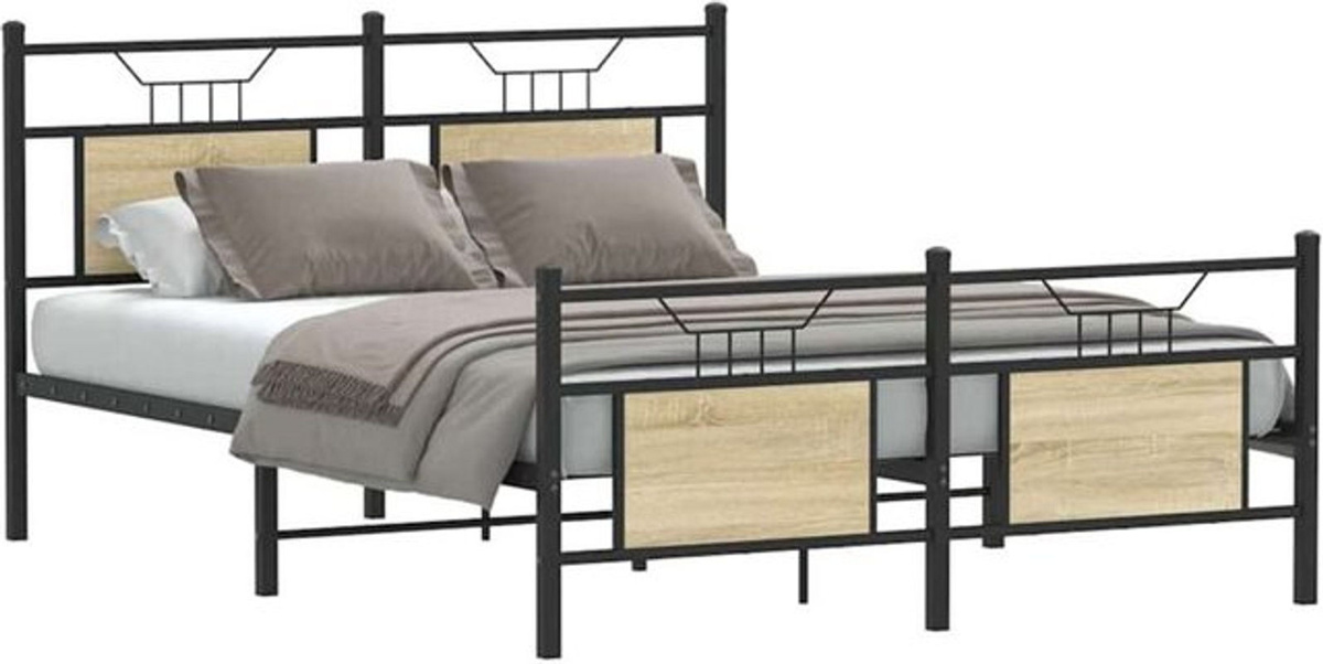 Bettgestell ohne Matratze Vidaxl in Sonoma-Eiche Natur aus Holzwerkstoff und Metall im Industrial-Design B/T/H: 140 x 200 cm - Bild 1