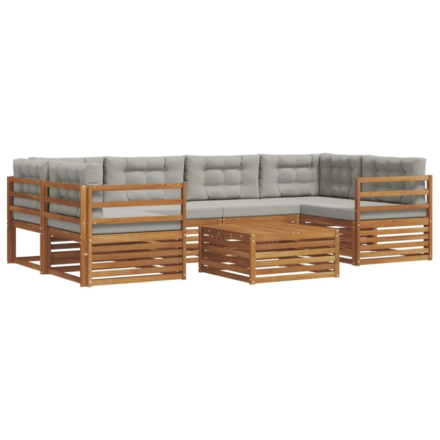 vidaXL Outdoor-Sofagarnitur aus Akazienholz mit Kissen, 21-teiliges Set, Natur und Hellgrau - Bild 2