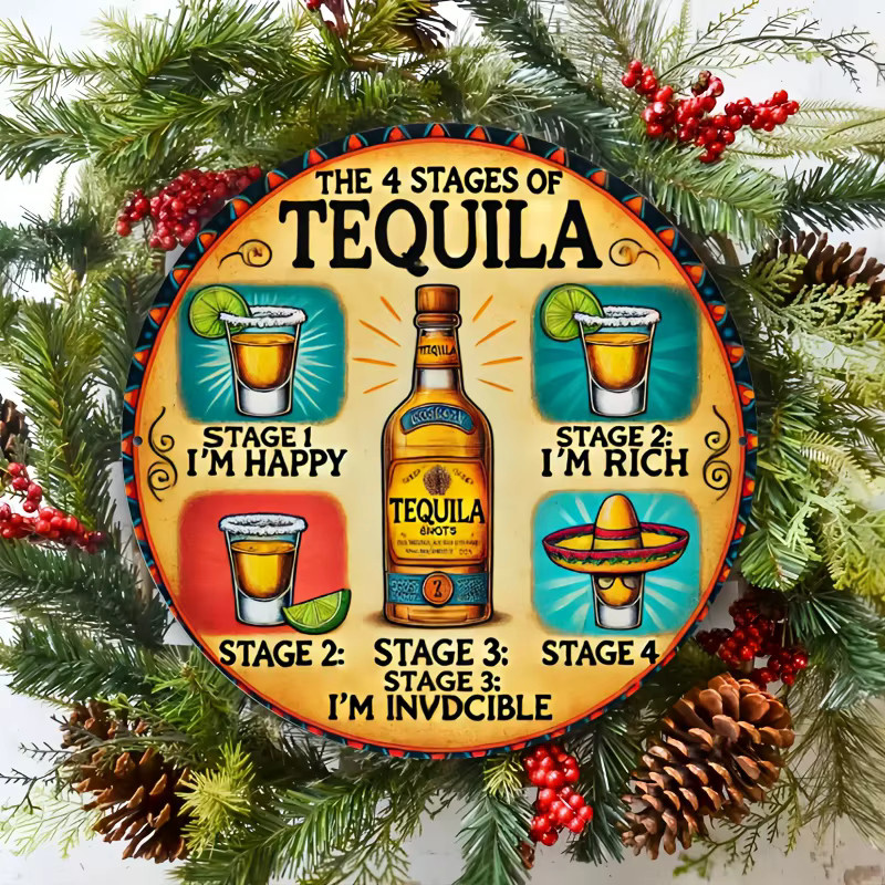 Potdemiel Retro Metal Aluminiumgemälde Die vier Stufen von Tequila, kreisförmig, Mehrfarbig, Durchmesser: 19,8 cm - Bild 4