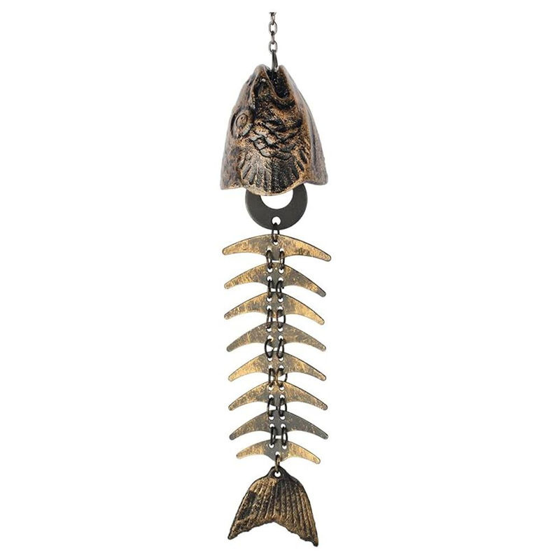 SEEQS Windspiel Fischskelett Vintage aus Metall in Gold für die Gartendekoration Höhe: 33,5 cm - Bild 3