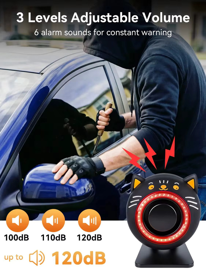 WSDCAM Auto-Zentralalarmsystem in Schwarz mit 120dB Diebstahlschutz, kabelloser Fernbedienung und LED-Licht - Bild 7