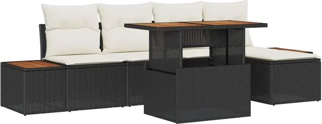 vidaXL Garten-Sofa-Set aus Poly Rattan in Schwarz, 6-teiliges L-Shape Lounge-Set mit Tisch, Hocker, Sitzpolstern und integriertem Stauraum - Bild 1