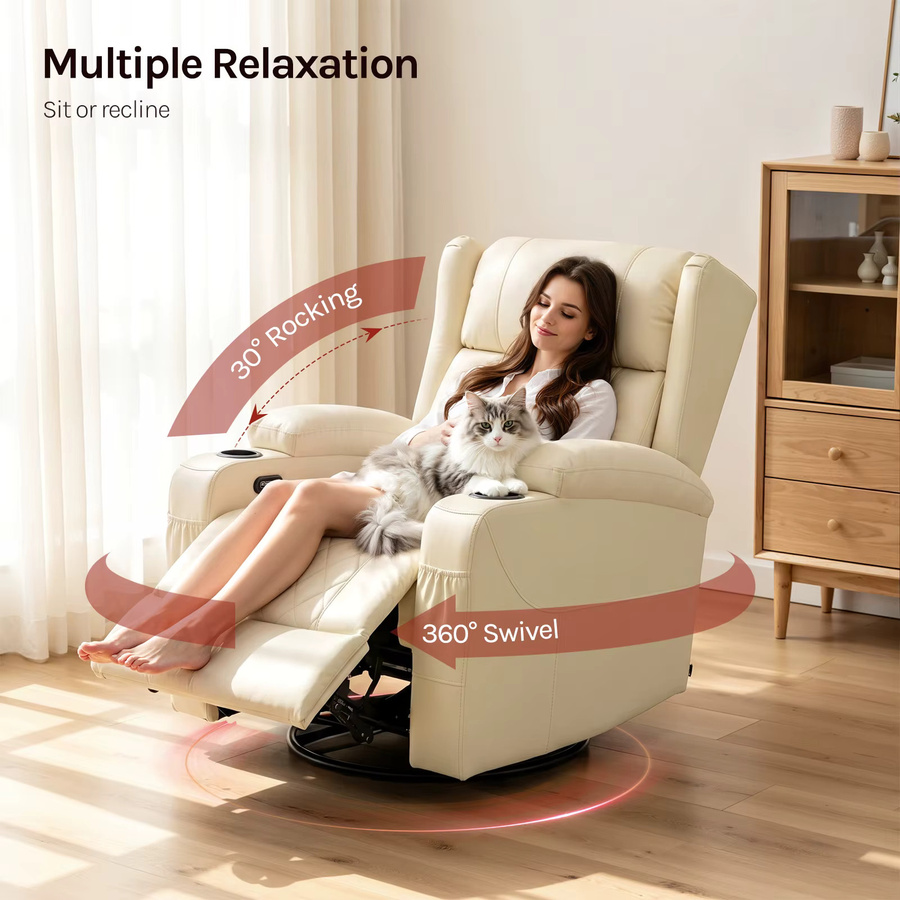 WOLTU Relaxsessel Beige mit verstellbarer Rückenlehne, Fußstütze und Getränkehalter, 360 Grad drehbarer Einzelsessel aus Kunstleder - Bild 2