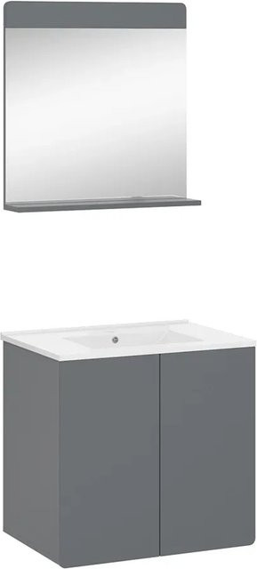 Vicco Badmöbel-Set Izan in Grau modern bestehend aus Waschtischunterschrank, Waschbecken und Badspiegel - Bild 2