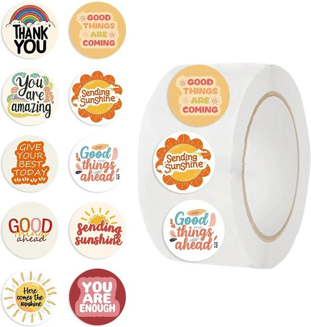500 Stück Sunshine Phrase Rollenaufkleber in Multicolour als dekorative Belohnungsaufkleber für Umschläge - Bild 1