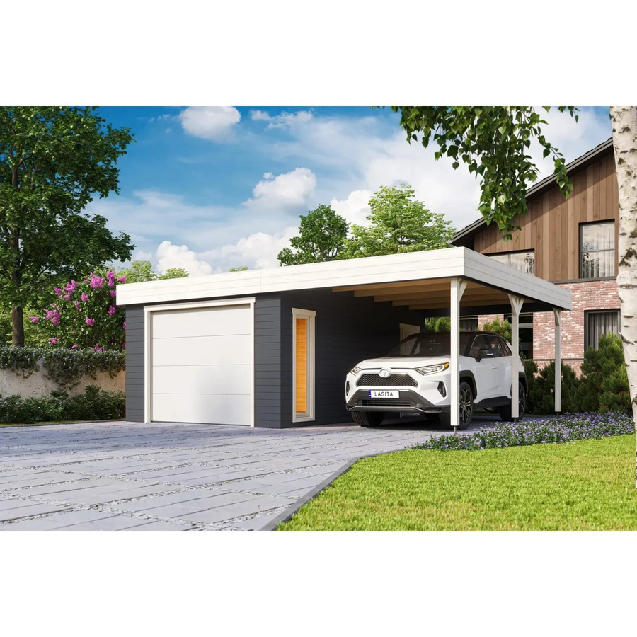 Lasita Maja Blockgarage Bahamas aus Holz mit Sektionaltor und Flachdach in Carbongrau, B: 680 cm, T: 560 cm, H: 251 cm - Bild 3