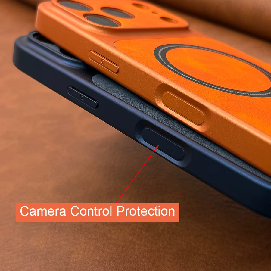 BTNCECO Kunstleder-Handyhülle mit matter Oberfläche und Magnetverschluss für iPhone 13 14 15 16 17 Pro Max 17Air, MagSafe kompatibel, Farben: Braun und Orange - Bild 2