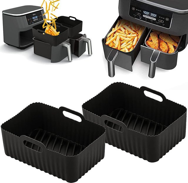 Rechteckige Silikon Air Fryer Liner Form für Ninja DZ201/DZ401 8-10QT, Antihaft Backform in Grau oder Schwarz - Bild 1