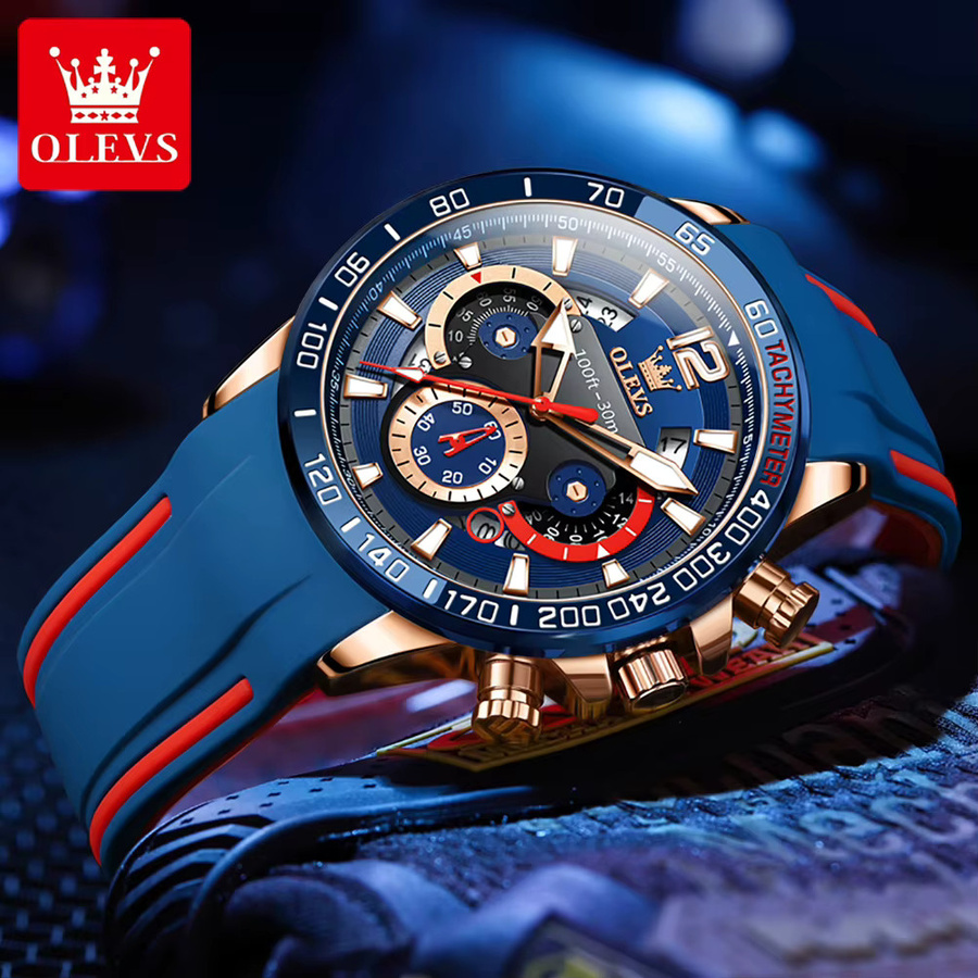 OLEVS Armbanduhr Quarz, Edelstahl, Silikon, Herren, Rot - Bild 2
