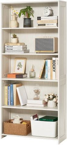 VEVOR Bücherregal aus Holz mit 5 Ebenen, weißes Standregal als Display-Organizer für Wohnzimmer, Schlafzimmer, Büro oder Bibliothek, H x B x T: 173,5 x 79,2 x 29,7 cm - Bild 1