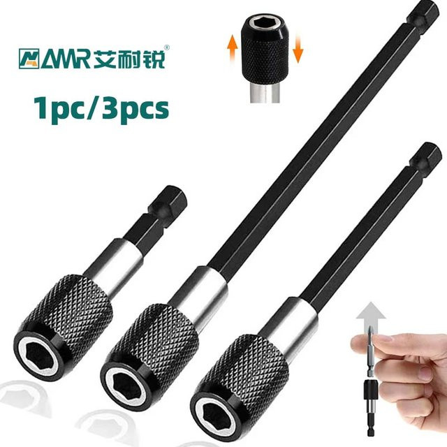 Magnetisches Quick Release Bit Set mit 1/4 Zoll Hex Schaft, Verlängerung und Adapter für Schrauben und Muttern, Schwarz - Bild 1