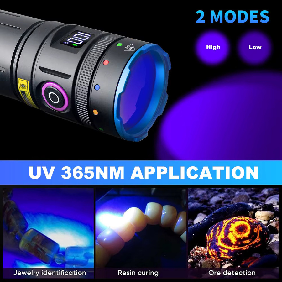 VASTFIRE Hochleistungs-Taschenlampe mit 15 LEDs und 365 nm UV-Licht in Schwarz und Violett, USB-aufladbar und wasserdicht - Bild 5