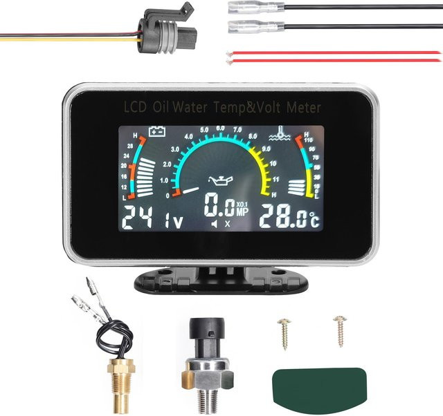Igeteck 3-in-1 Auto LCD Messgerät Digitales Öldruck Spannungs und Wassertemperatur Messgerät Schwarz - Bild 1