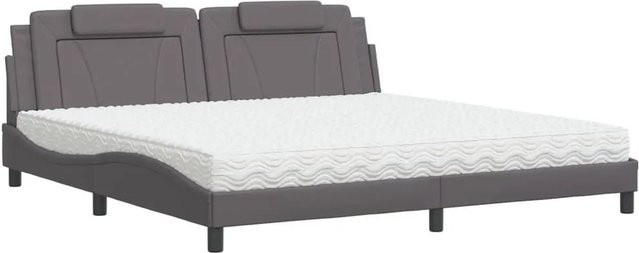 vidaXL Bett mit Matratze aus Kunstleder in Grau, B/T/H: 200 x 200 x 74,5 cm - Bild 1