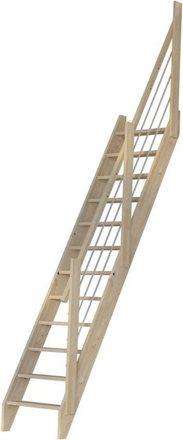 StarWood Treppe Fichte Holz-Edelstahl-Geländer Basic in Braun und Silber - Bild 1