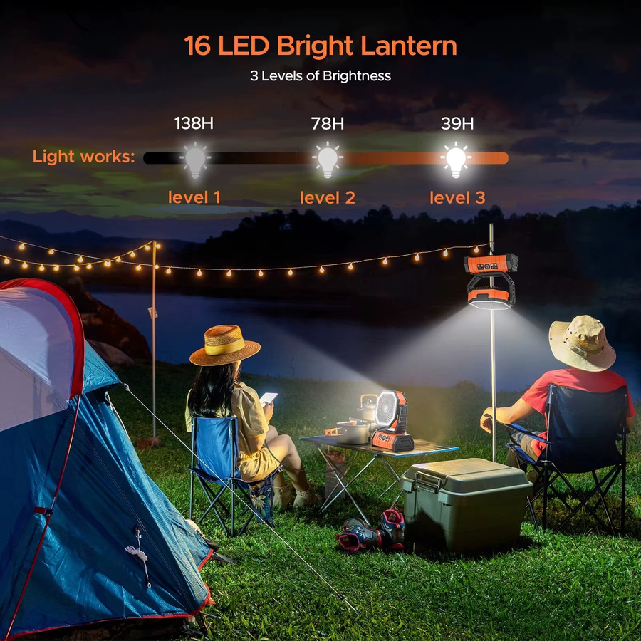 XIAOTREE Camping-Ventilator mit 20000 mAh Akku, wiederaufladbar, mit LED-Licht und Aufhängehaken, erhältlich in Grün oder Orange - Bild 2
