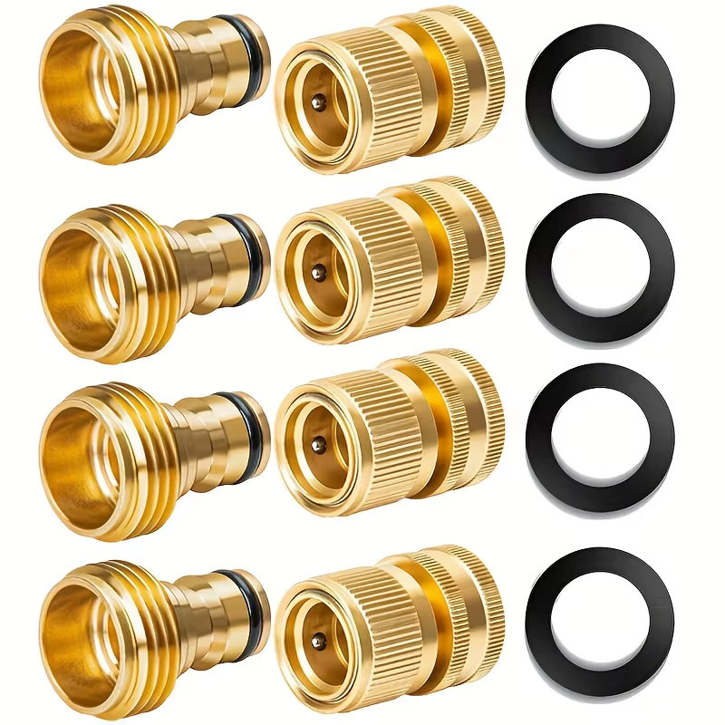 AGASHE Gartenschlauch-Schnellverbinder aus Messing 3/4 Zoll, Gold, 4 Stück - Bild 2