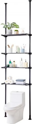 VEVOR Badezimmer-Organizer über der Toilette, 4-stufiges verstellbares Lagerregal aus kohlenstoffarmem Stahl in Schwarz, Höhe: 133,7 cm - Bild 1
