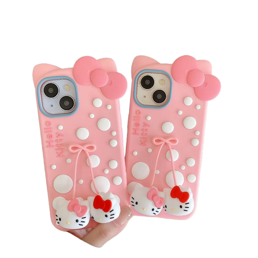 Stoßfeste Silikon-Handyhülle mit Cartoon-Bowknot-Hallo-Kitty-Design für Apple iPhone 12 bis 17 Pro Max in Pink - Bild 4