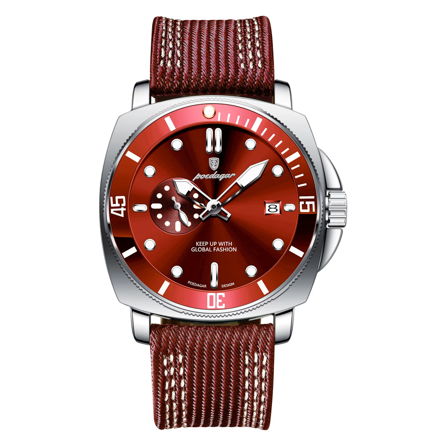 POEDAGAR Armbanduhr Quarz, Leder, Edelstahl, Schwarz, Herren - Bild 7