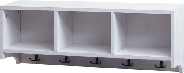Wandgarderobe MCW K49 mit 3 Staufächern und 5 Haken in Weiß im Shabby-Chic-Design, B/H/T: 80 x 30 x 20 cm - Bild 1