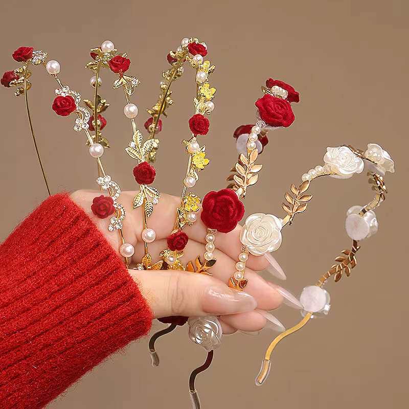 Haarschmuck Feen-Schönheitsperlenblume, Plüsch-Qipao-Brautkopfschmuck - Bild 2