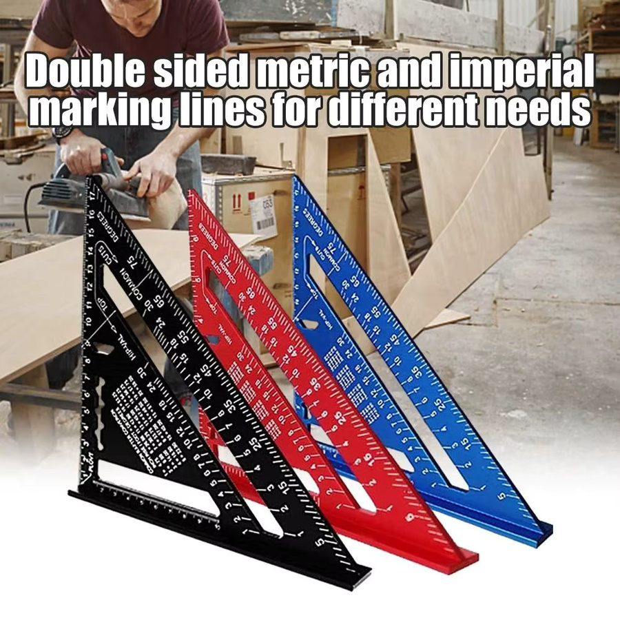 Dreiecklineal aus Aluminiumlegierung in Silber, 7 Zoll (17,78 cm) mit Zoll- und metrischer Skala für professionelle Holzbearbeitung - Bild 2