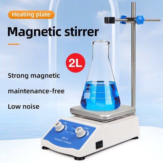 Digitaler Magnetrührer mit Heizung und Thermostatregelung, Labor-Heizplatte mit einstellbarer Geschwindigkeit bis 1600 U/min, Weiß - Bild 1