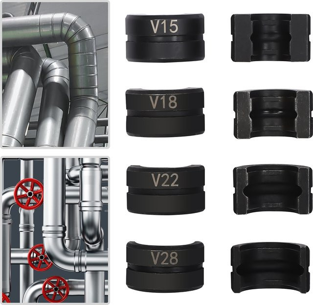 Bymaocar Crimpbacken Set in Schwarz für Rohr-Crimpzangen und Handpresszangen mit den Größen 15 mm, 18 mm, 22 mm und 28 mm - Bild 1