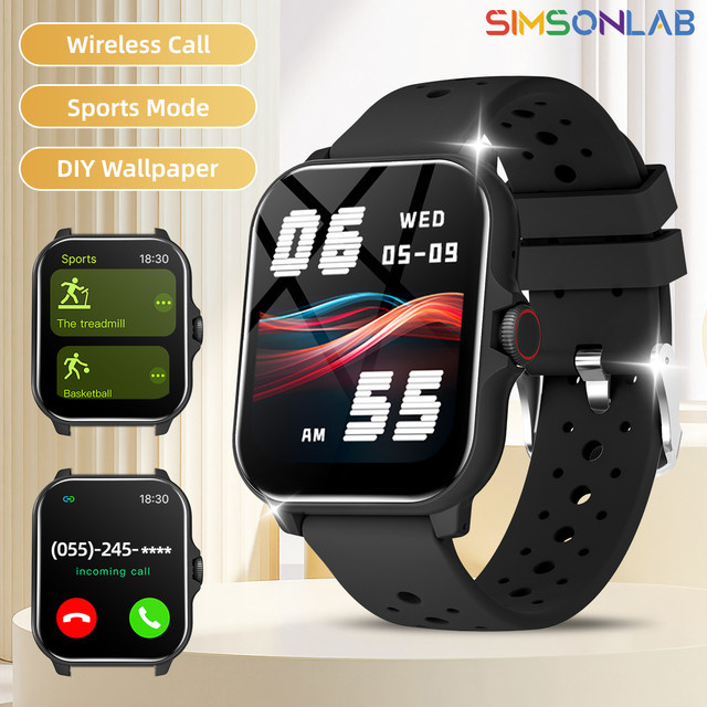 SIMSONLAB Smartwatch mit 1,83 Zoll Display, Bluetooth Anruffunktion, Sprachassistent und Musikplayer in Schwarz für Damen und Herren - Bild 1