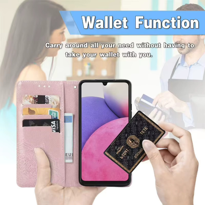 Geprägte Leder-Flip-Hülle für Samsung Galaxy S26 S25 S24 S23 S22 S21 Note20 Ultra Plus FE Kartenetui mit Handschlaufe in Grau - Bild 3