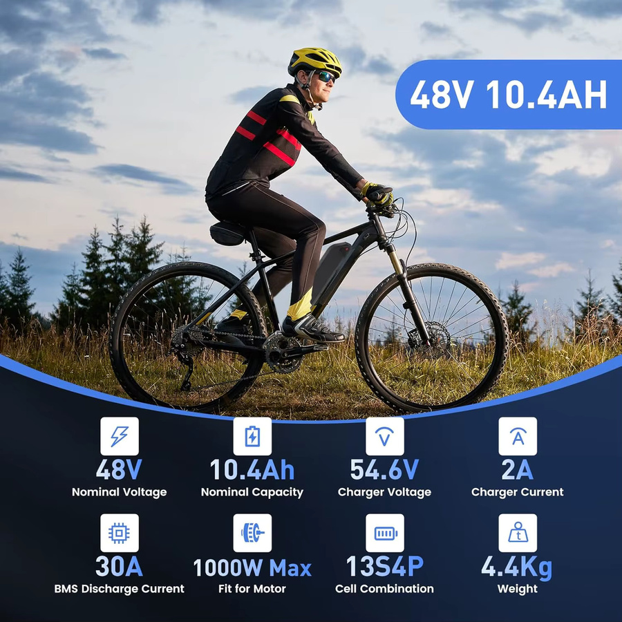 Hailong 5-poliger Li-Ion Akku 48 V für Bafang BBS02 BBS03 BBSHD Motoren, wasserdicht mit USB-C Anschluss, Schwarz - Bild 2