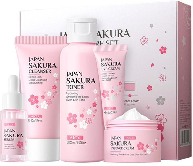 LAIKOU Sakura Hautpflege-Set, Reiniger, Toner, Serum, Augencreme, Gesichtscreme, Damen - Bild 1