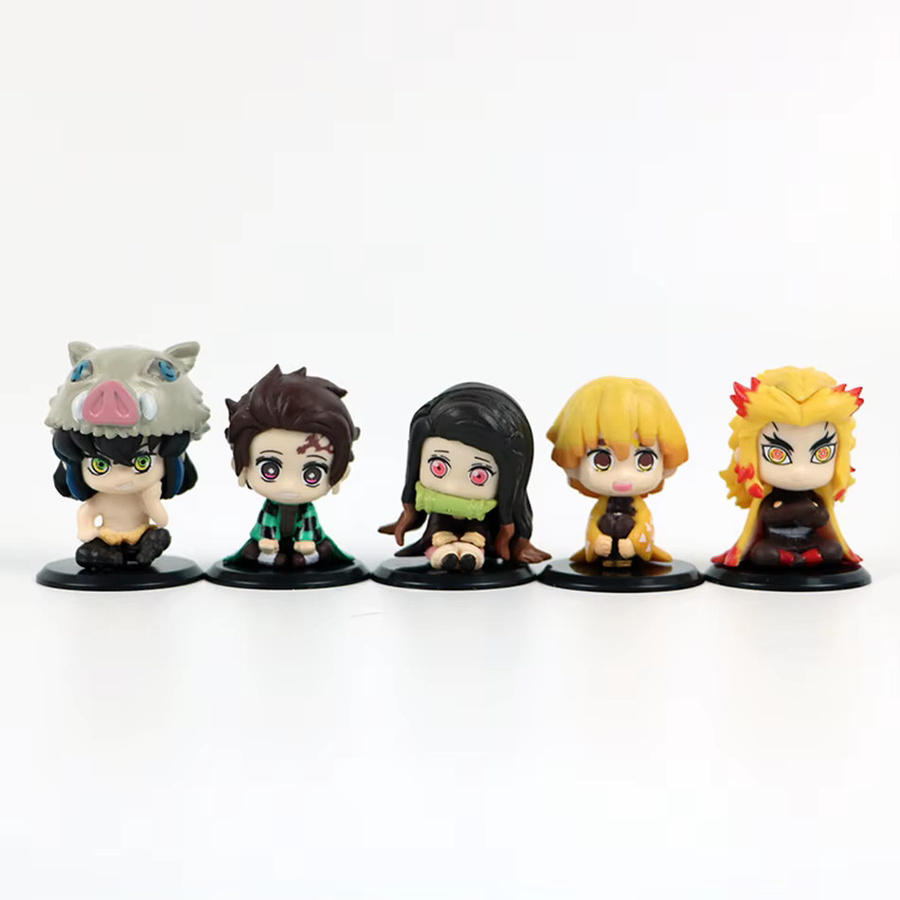 Bandai Demon Slayer Anime-Figuren Set 5er Pack Q-Version sitzende Geisterpuppen Tanjiro Inosuke Zenitsu Multicolor - Bild 3