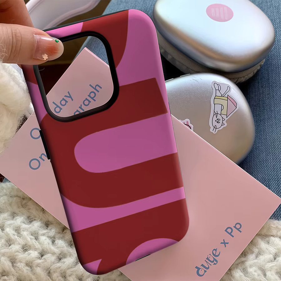 Handyhülle im Retro-Design in Pink und Burgund für Apple iPhone 17 16 15 14 13 12 11 Pro Max Plus mit doppelschichtiger Rückseite - Bild 5