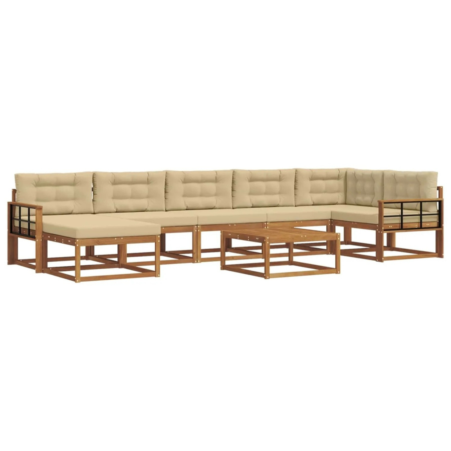 vidaXL Outdoor-Sofagarnitur aus Akazienholz in L-Form mit 8-teiligem Set, Farbe Natur und Beige - Bild 2