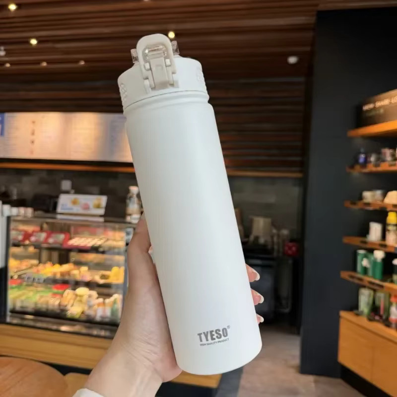 TYESO Thermosflasche aus 304 Edelstahl mit Strohhalm, Thermo-Reisebecher für Heiß- und Kaltgetränke, Gelb - Bild 4