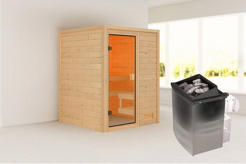 Karibu Sauna Turgel aus Fichte in Braun für 2 Personen mit 9 kW Ofen, B/T/H: 145 x 145 x 187 cm - Bild 1