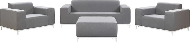 Beliani Lounge Set ROVIGO in Grau und Weiss mit Polsterung und Ottoman für Garten und Terrasse, B/T/H: 185 x 84 x 67 cm - Bild 1