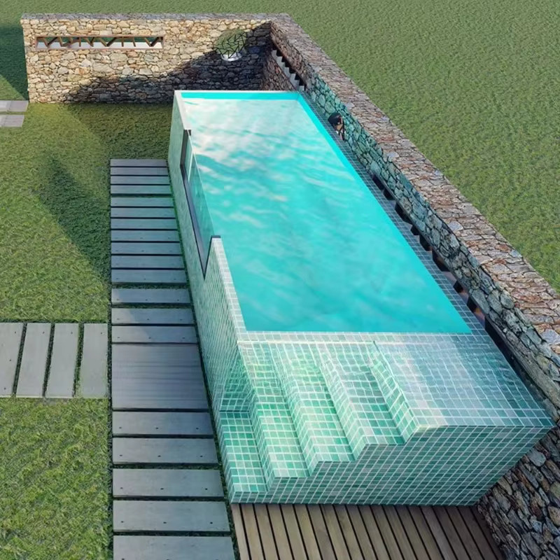 B&B Integrierter Spa-Massagepool aus Fiberglas und Acryl in Blau, rechteckiges Schwimmbecken - Bild 5