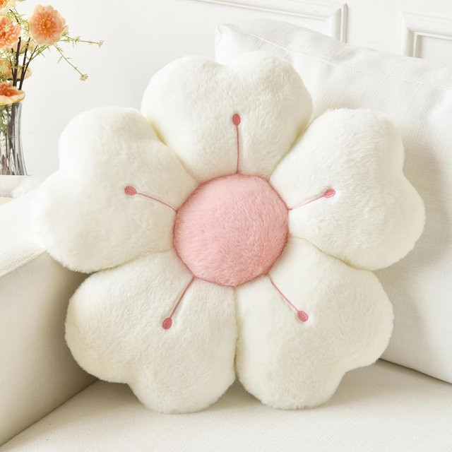 Dekoratives Plüsch-Gänseblümchen-Kissen von Yiran toy in Weiß und Rosa mit Blumenmuster, Durchmesser: 32 cm - Bild 1