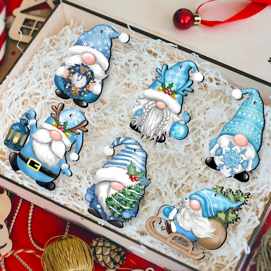 12 Stück Weihnachts-Holzornamente Santa Claus in Rosa und Blau für Kinder und Neujahr - Bild 4