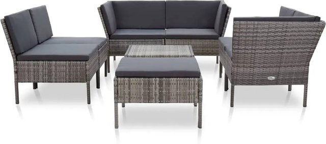 vidaXL 8-tlg Garten-Lounge-Set aus Poly Rattan in Grau und Anthrazit mit Auflagen und Tisch im L-Shape Design - Bild 1