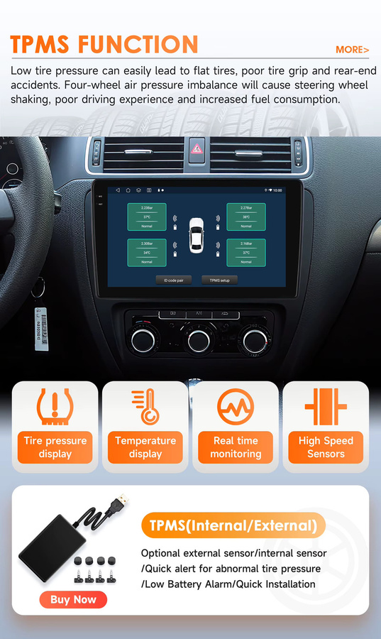 Hizpo Android 14 Autoradio mit 10,1 Zoll Display und GPS für VW Volkswagen Skoda Octavia Golf 6 Touran Passat B6 Polo Jetta in Schwarz - Bild 4