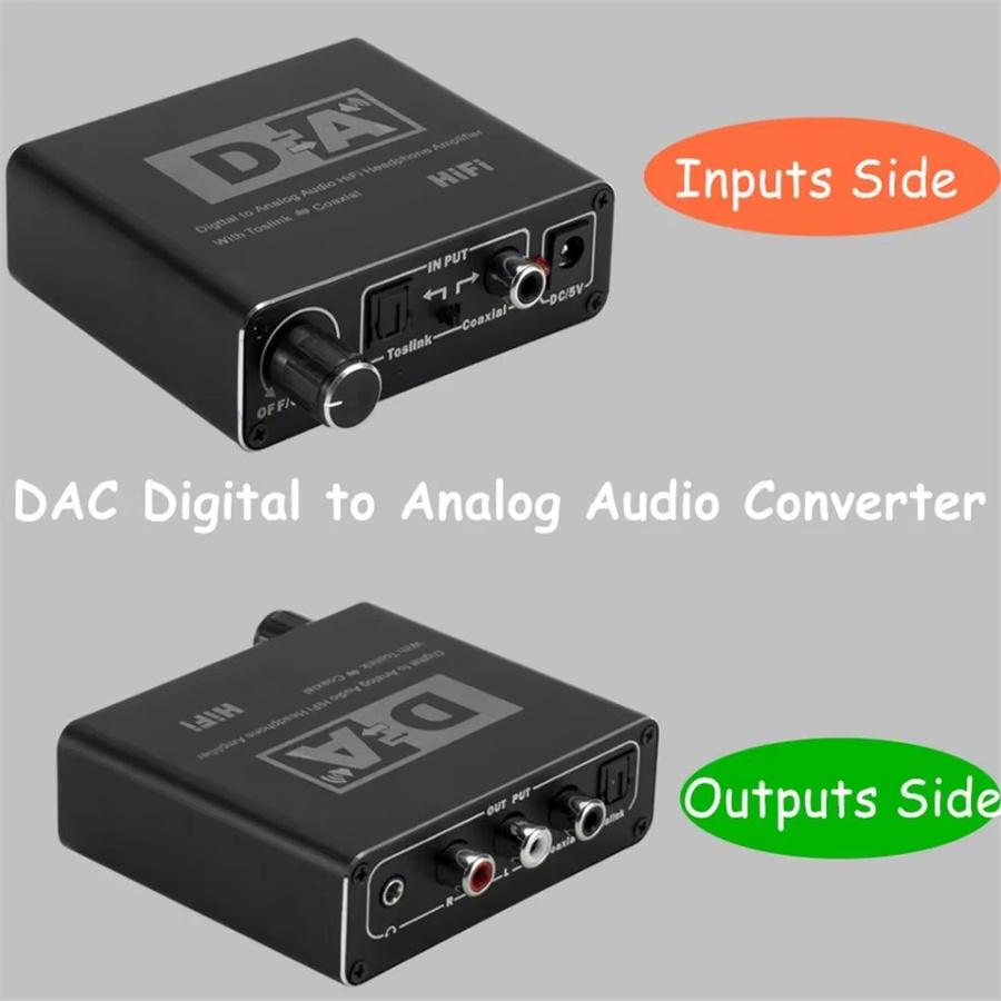 LccKaa Tragbarer HiFi DAC Verstärker Digital-Analog-Audio-Konverter in Schwarz mit RCA, 3,5mm Kopfhöreranschluss sowie Toslink Optischem und Koaxialem Ausgang, 24bit - Bild 4